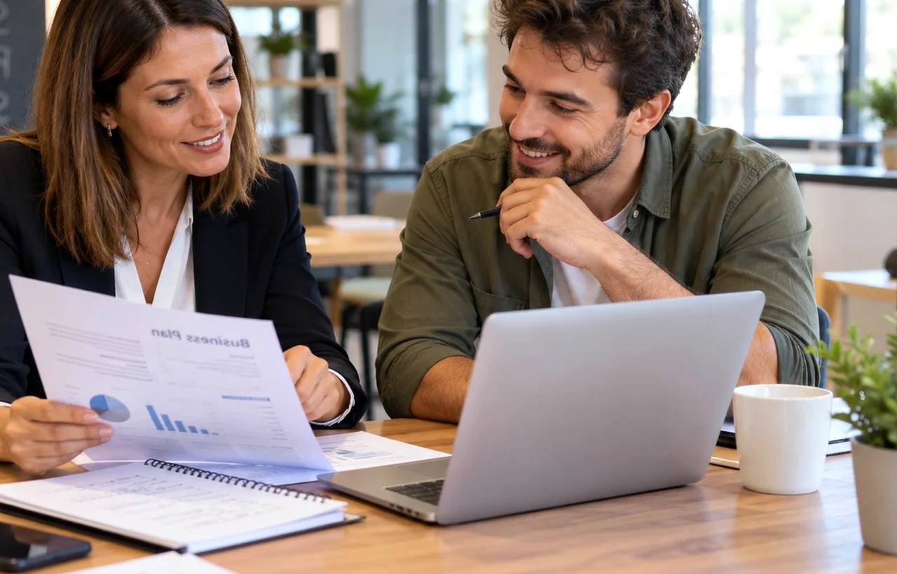 Canadian couple in their late fifties reviewing a personal loan offer at their kitchen table