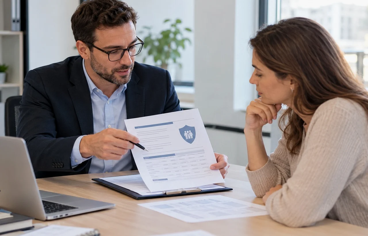 Impiegato italiano sulla sessantina confronta in ufficio due preventivi di prestito personale