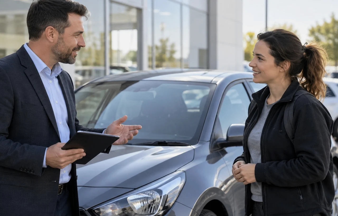 Seniors auto salonā paraksta līzinga līgumu jaunai automašīnai