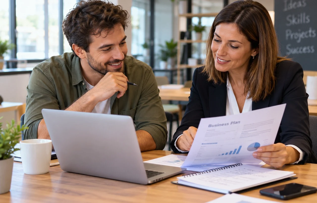 Couple in their late fifties reviewing a French loan offer at the kitchen table