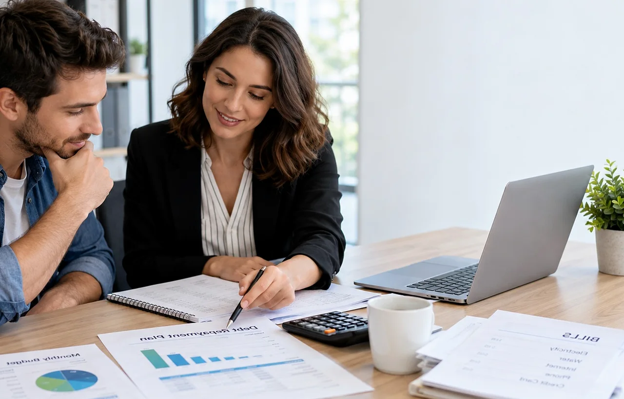 Senior reviewing life insurance statements before a bank appointment