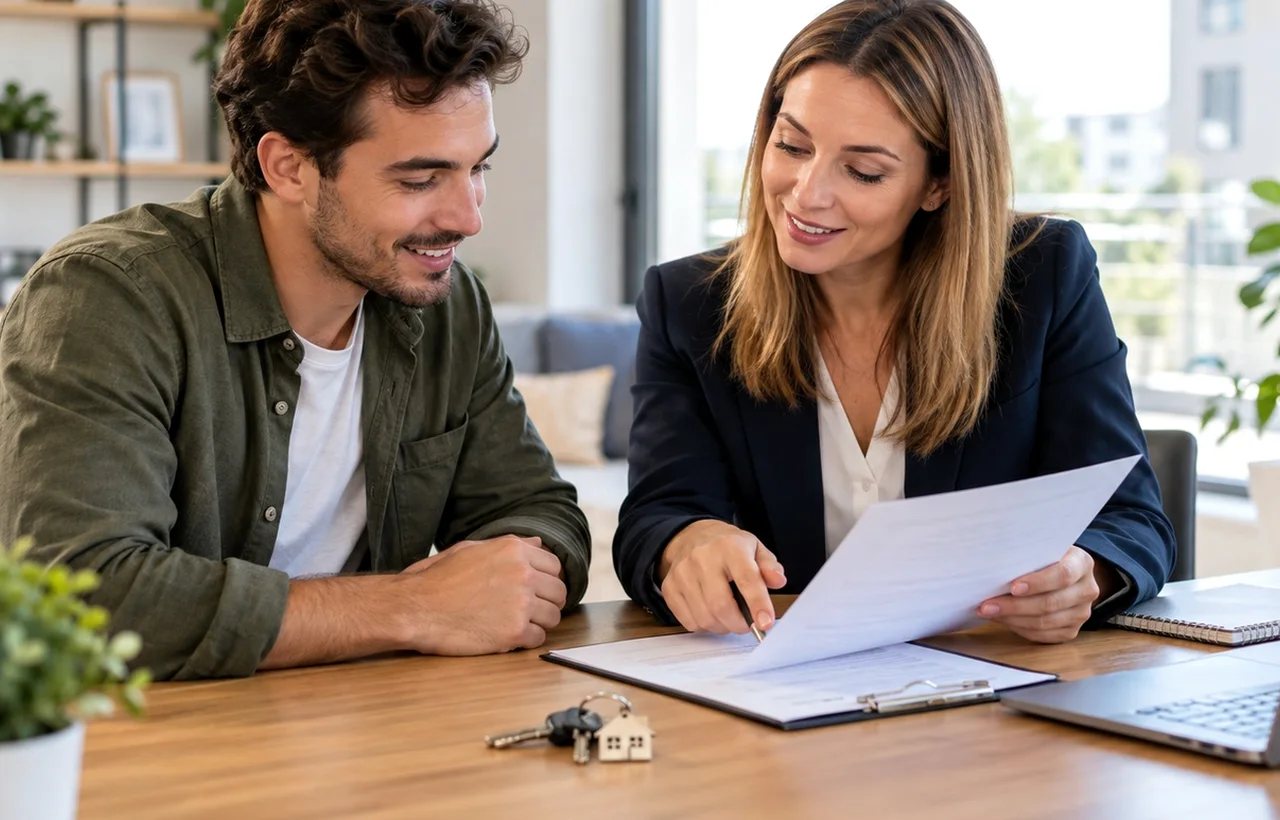 Woman in her late fifties discussing guarantee options with a mortgage adviser