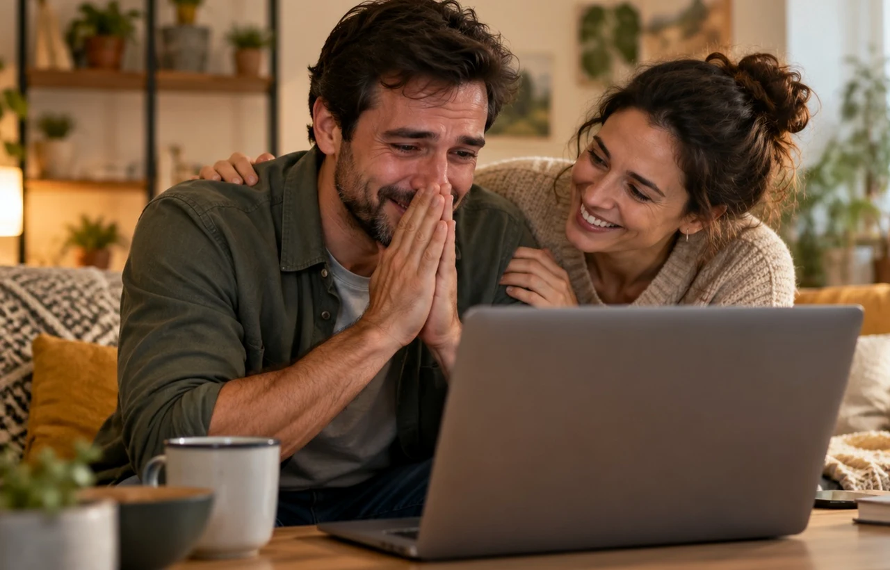 Couple de quinquagénaires triant des échéanciers de crédits sur une table de cuisine