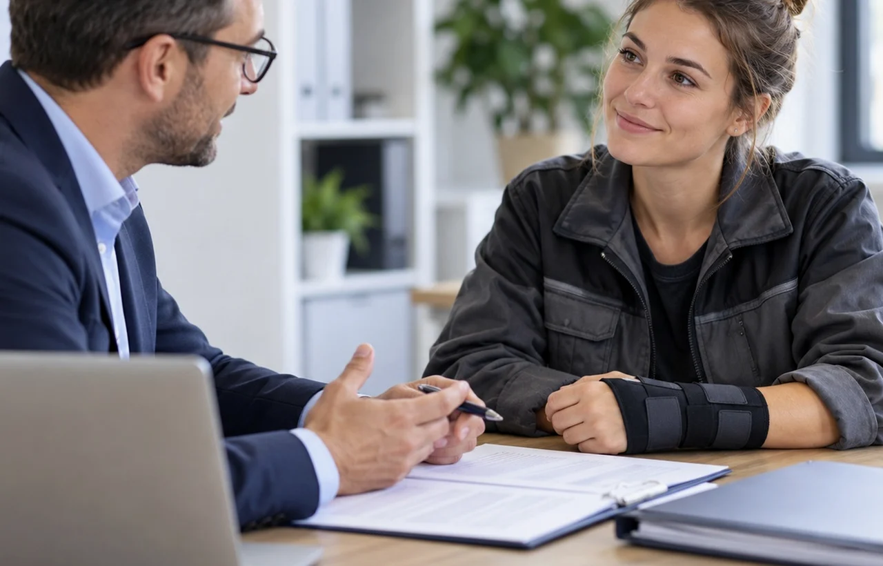 Couple de retraités signant une convention de partage chez le notaire